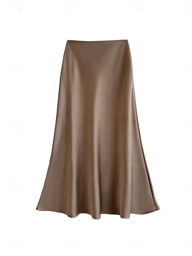 Women's Satin Skirts Elegant Vintage Fashion Casual Midi