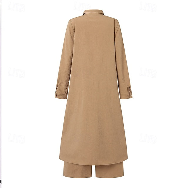 Women's Blouse Pants Sets Long Sleeve Shirt Collar Solid