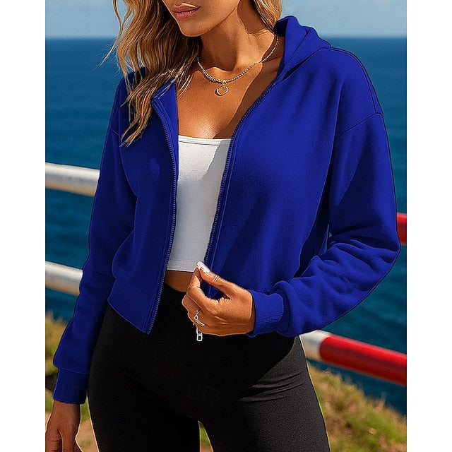 Women's Cardigan Hooded Sweatshirt Full Zip Short Long