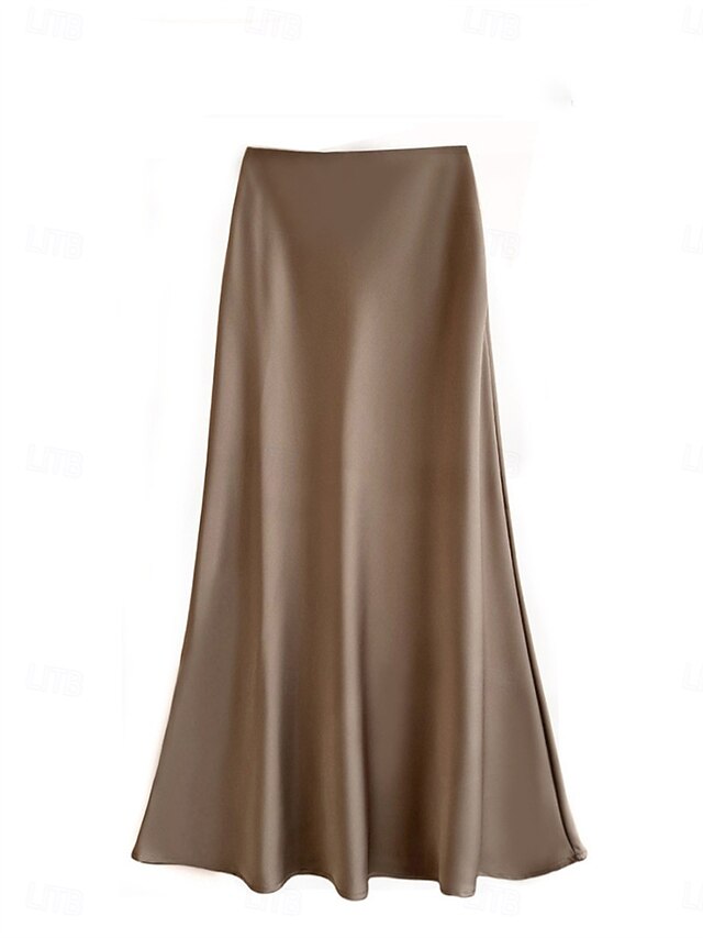 Women's Satin Skirts Elegant Vintage Fashion Casual Maxi