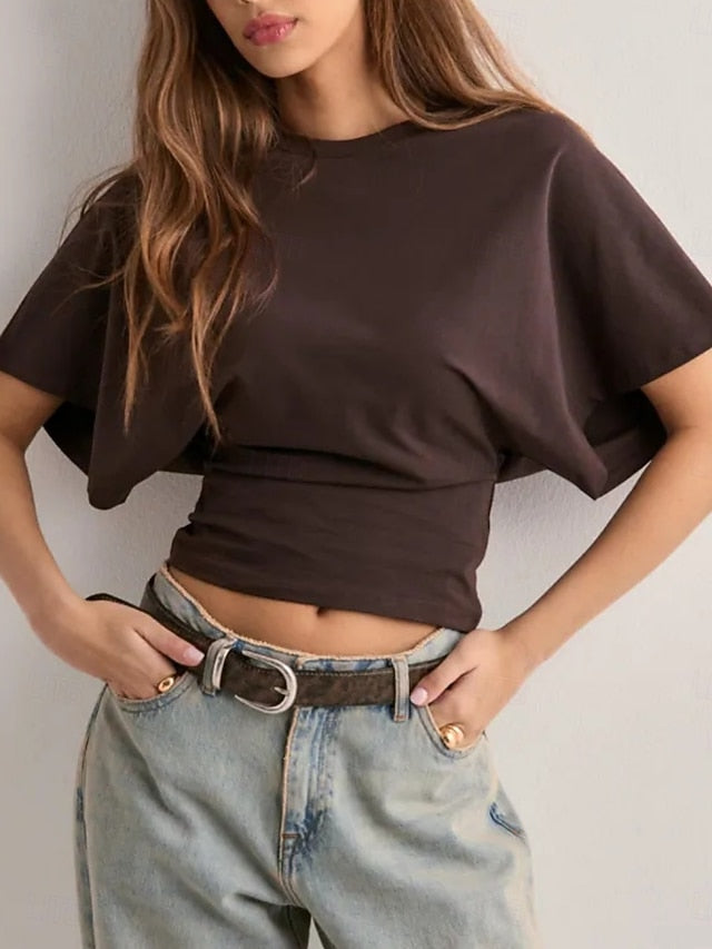 Women's T Shirt Solid Color Plain Basic Modern Casual Half