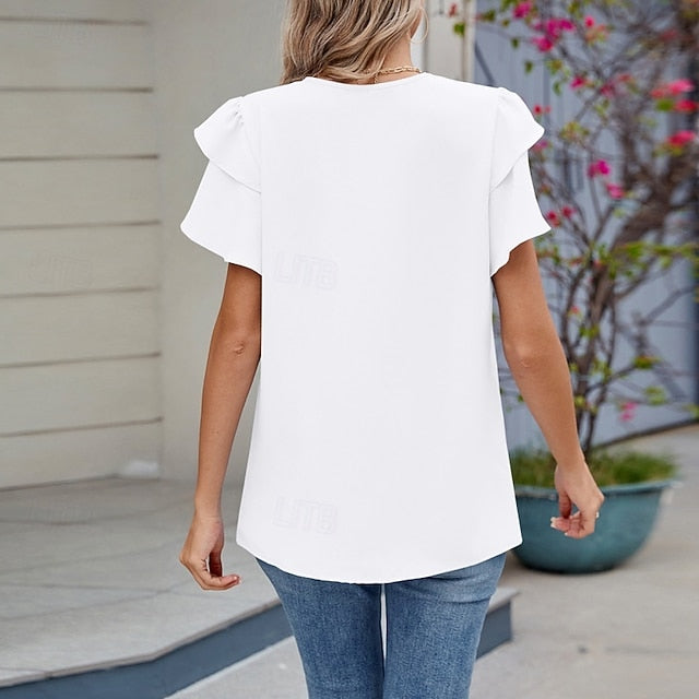 Women's Blouse Chiffon Tops Peplum Tops Plain Stylish Basic