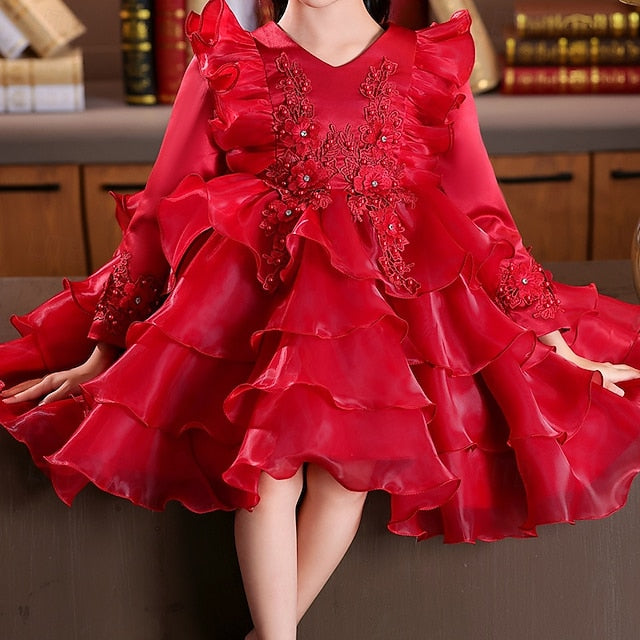 Kids Girls' Dress Wedding Long Sleeve Flower Party Special
