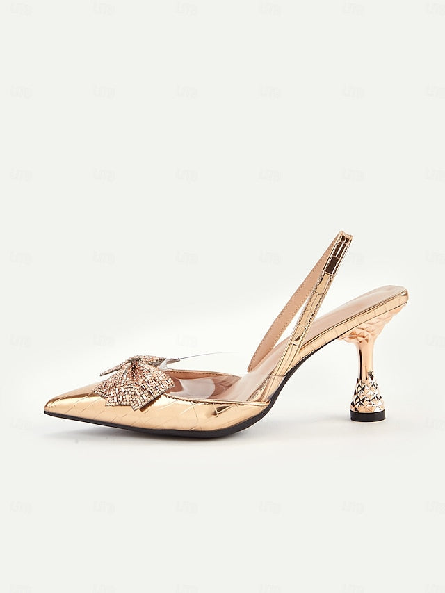 Detail Women's Slingback Gold with Bow Quilted - Heels