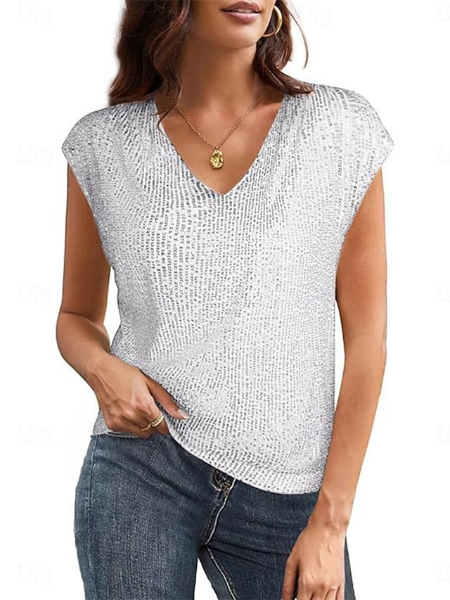 Women's Blouse Sequin Tops Sequins Plain Stylish Classic
