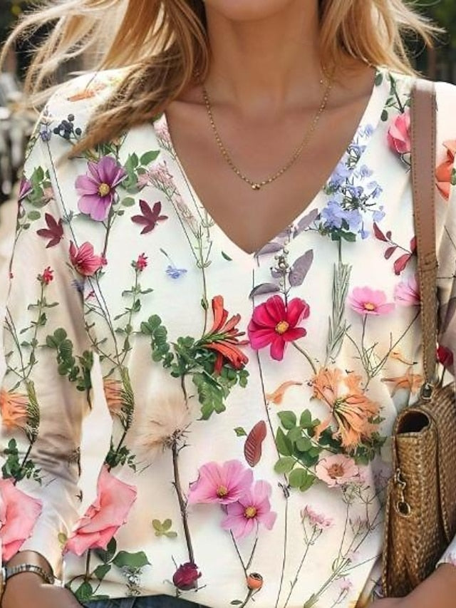 Women's T Shirt V Neck Long Sleeve Tunic Fashion Modern