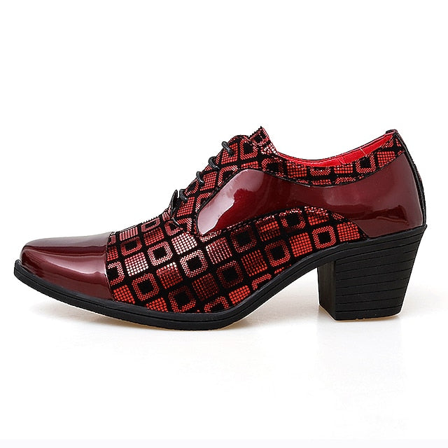 Oxford Leather Heel Black Red Block Shoes and Men's Patent