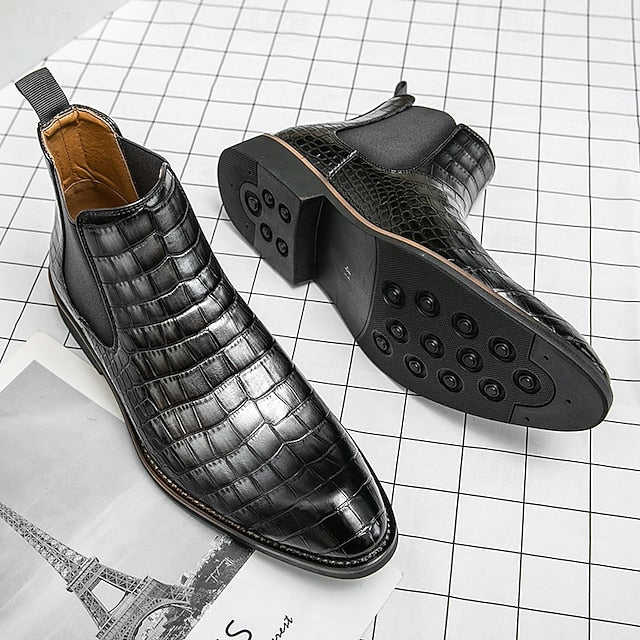 Slip-On Pattern Boots – Men's Crocodile Brown Chelsea