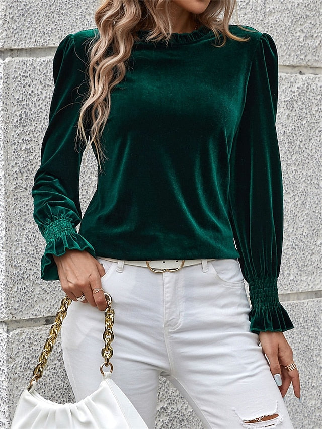 Women's Shirt Velvet Elegant Dressy Solid Color Basic