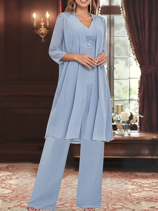 3 Simple the Piece Guest Wedding Elegant of Mother Bride V Dress