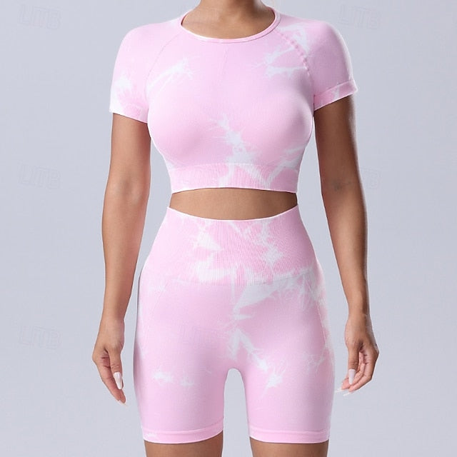 Women's 2 Pieces Workout Sets Shorts and Crop Top Tie Dye