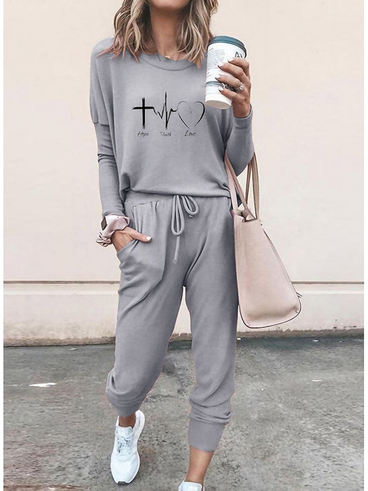 Women's 2 Pieces Sweatshirt Tracksuits Streetwear Basic T