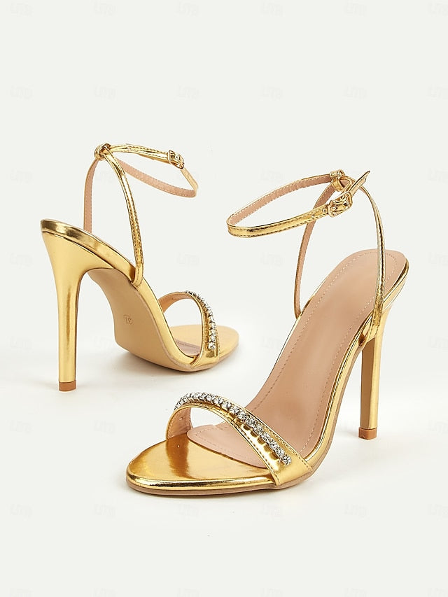 Metallic Ankle High Gold – Strap Women's Dazzling Heels