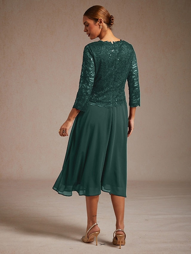 Women's Midi Dress Chiffon Dress Elegant Solid Color 3/4