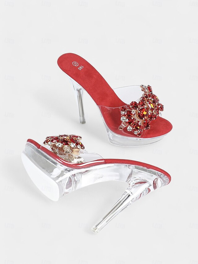 Women's Clear – Embellished Platform Heels Rhinestone