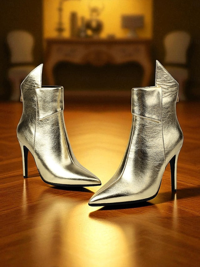 Stiletto Metallic Ankle Toe Pointed Women's Gold - Boots