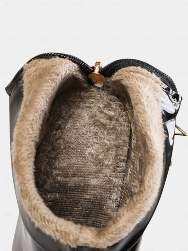 Heel Boots Faux Ankle Gold Fur Women's Lining Stiletto with