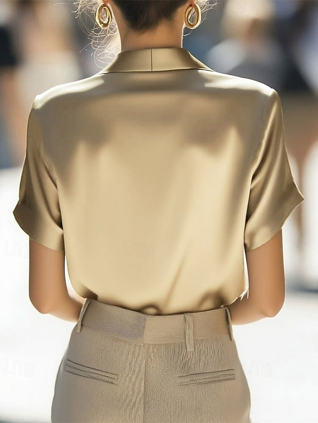 Women's Shirt Elegant Satin Top Summer Tops Ruched