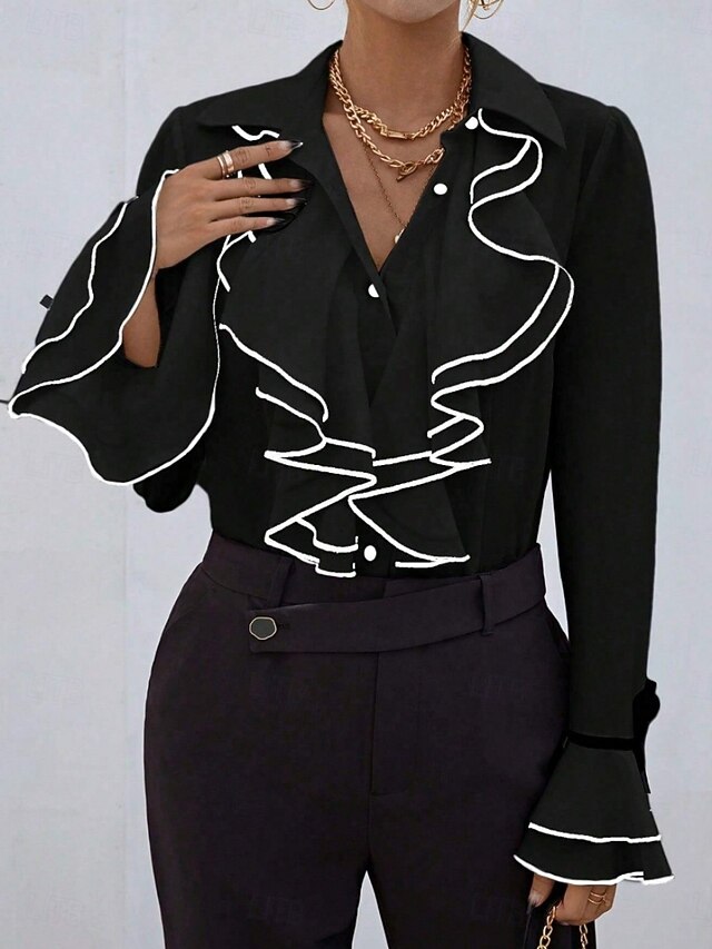 Women's Dress Shirt Blouse Chiffon Tops Ruffle Buttons