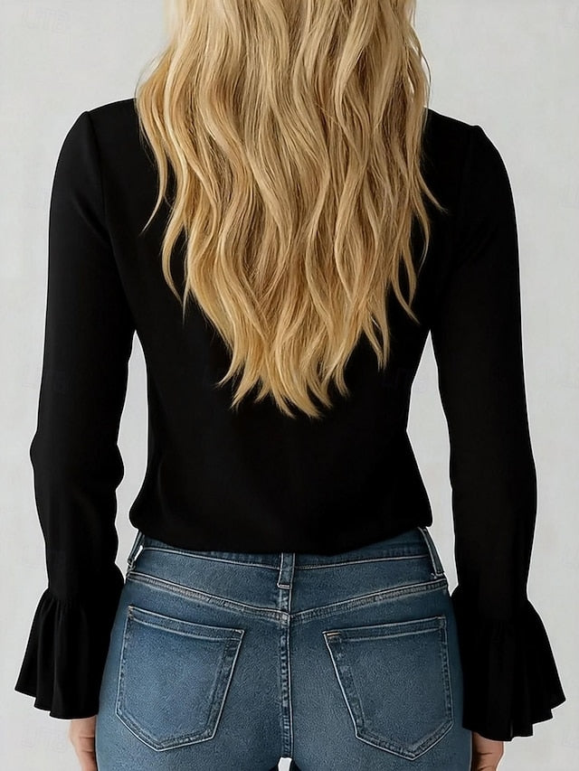 Women's Shirt Blouse Ruffle Shirt Ruffle Solid Color