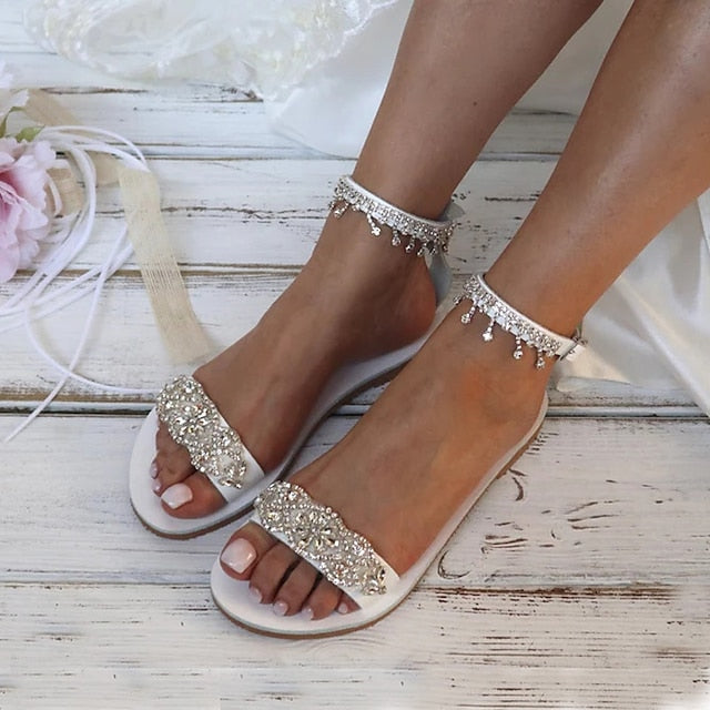 Women's Sandals Rhinestone White Elegant Flat – Bridal