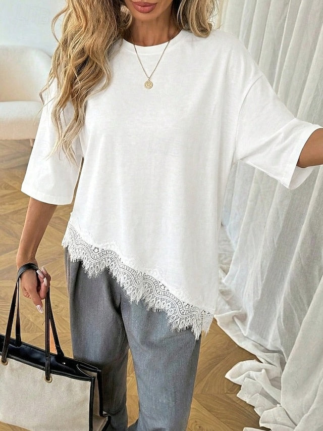 Women's Elegant Tunic T Shirt Asymmetrical Hem Plain
