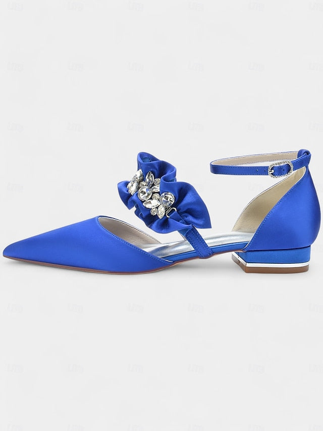 with Pointed-Toe Satin Women's Rhinestone Black Flats
