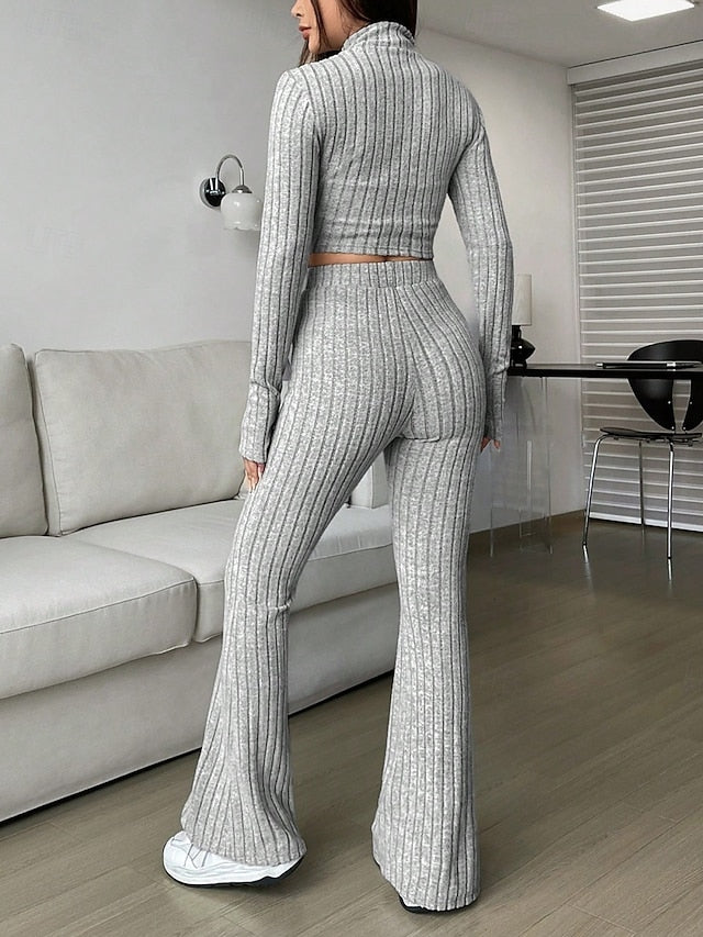 Women's Pants Sets Bolero Top Long Sleeve Shirt Collar