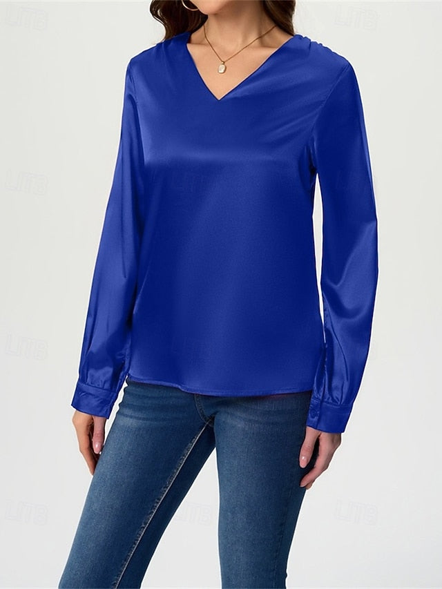 Women's Shirt Elegant Dressy Satin Top Solid Color Stylish