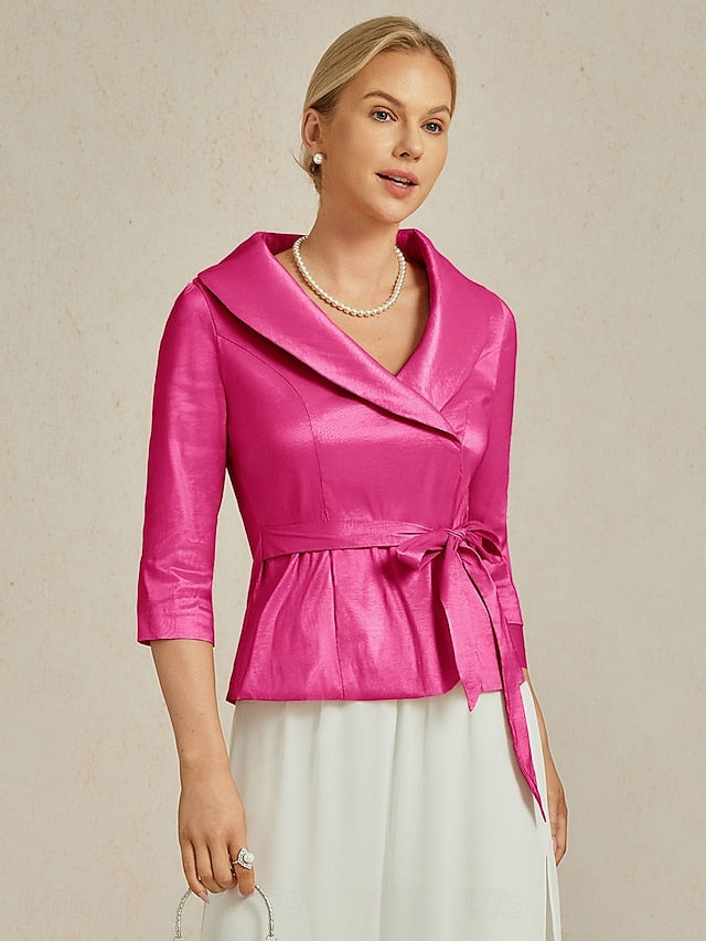 Women's Blouse Evening Tops Tie Front Elegant Metallic