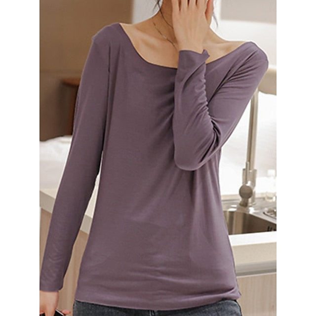 Women's T Shirt Plain Fashion Stylish Basic Long Sleeve