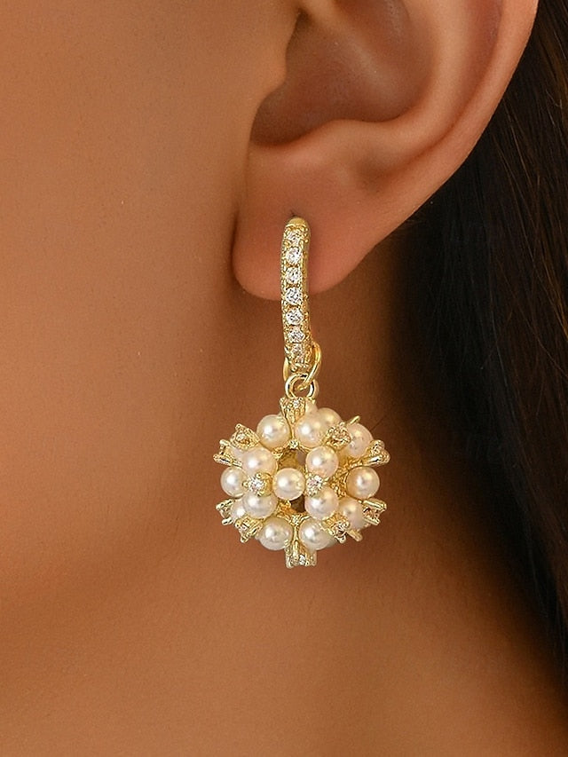 Imitation - Women's String Pearl Earrings Plated Gold
