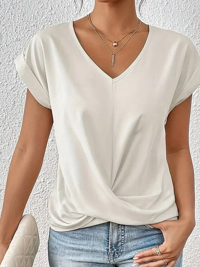 Women's T Shirt Solid Color Classic Casual Short Sleeve V