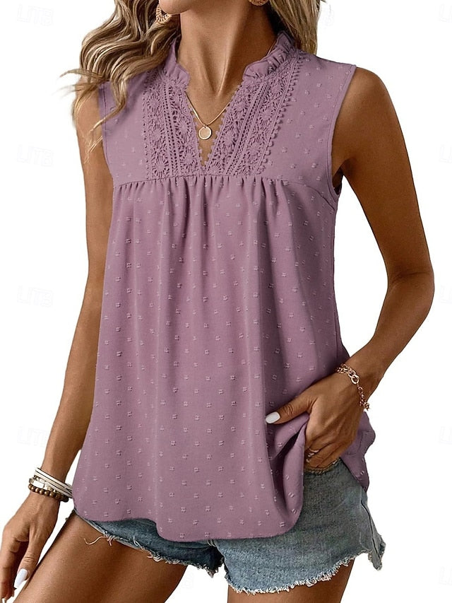 Women's T Shirt Tee Top Lace Patchwork Plain Fashion