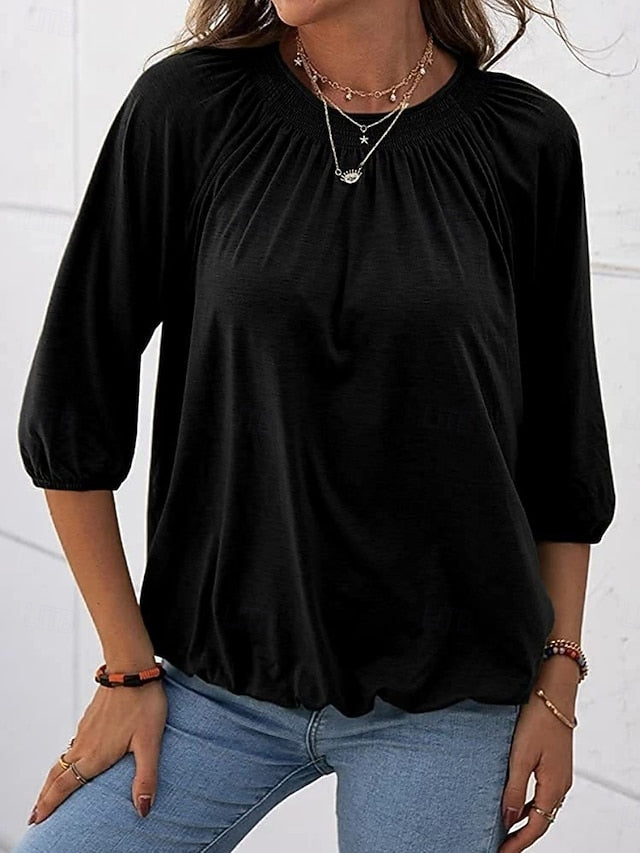 Women's T Shirt Plain Fashion Modern 3/4 Length Sleeve Crew