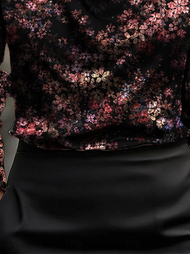 Women's Shirt Print Draped Floral Graphic Elegant Stylish