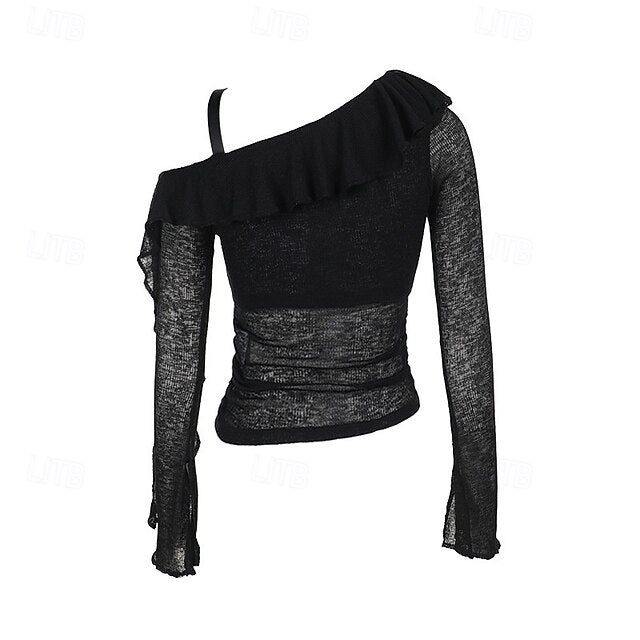 Punk & Gothic Sheer Knit Top Goth Girl Off Shoulder Cross