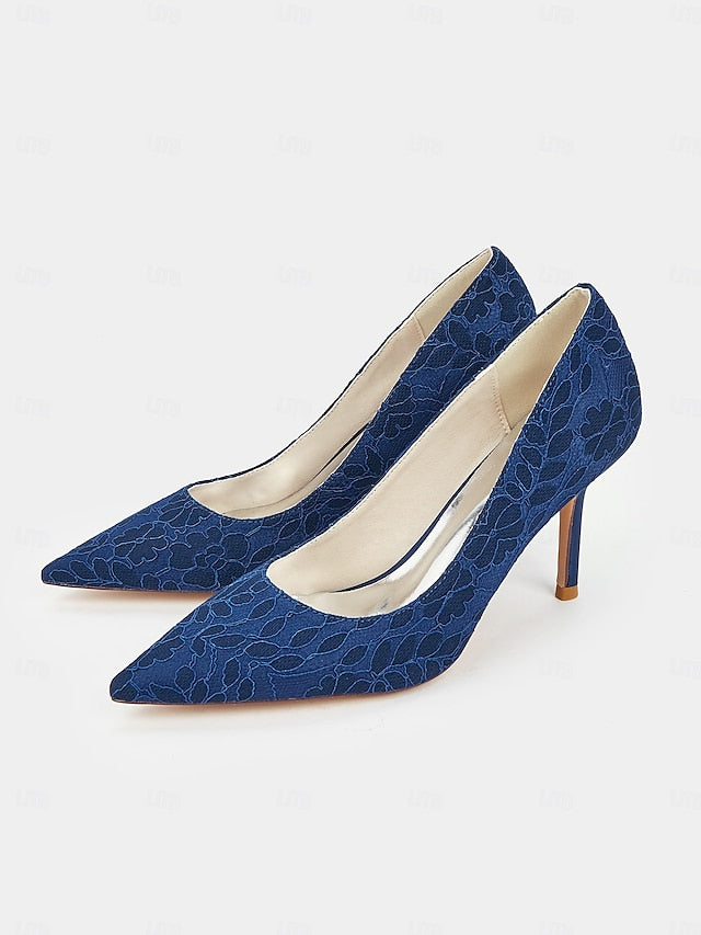 Stiletto Lace-Embroidered Pointed-Toe Women's - Heels