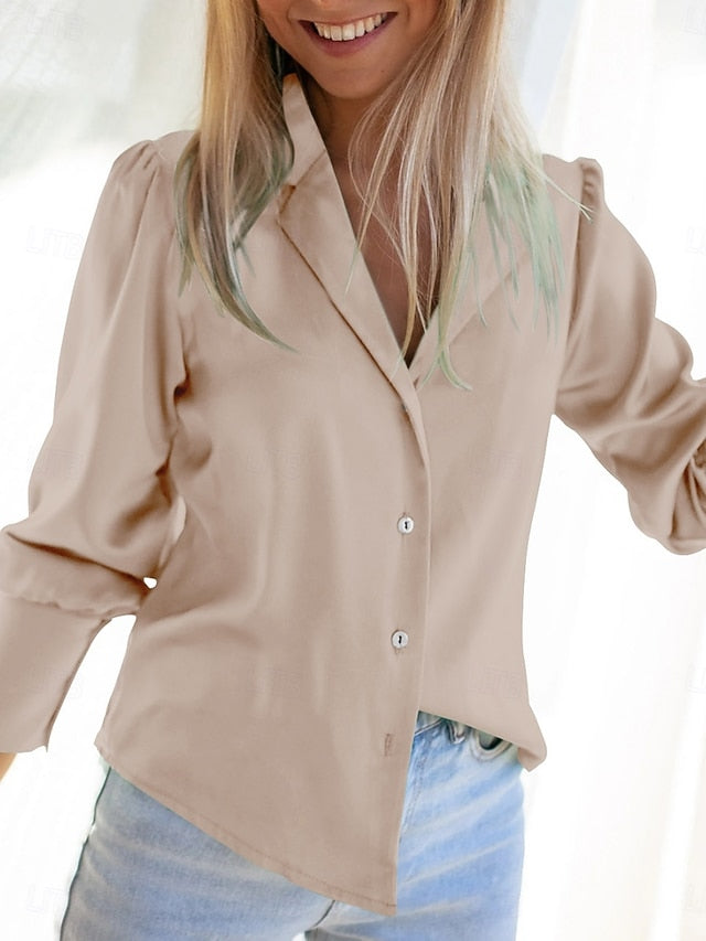 Women's Shirt Blouse Buttons Solid Color Basic Casual Long
