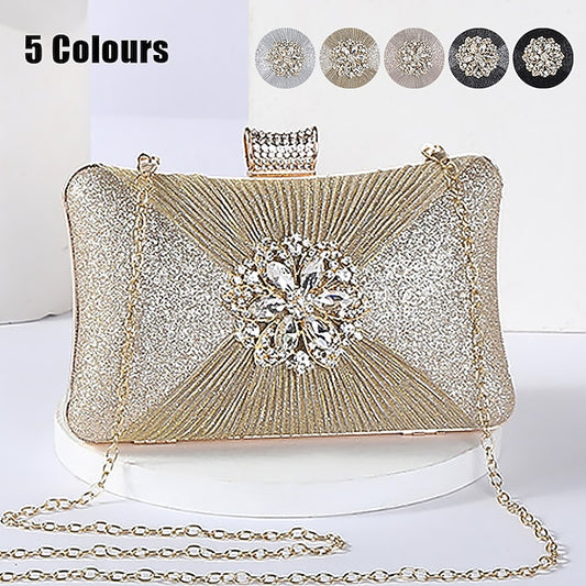 Rhinestone Chain Strap Bag with Elegant Women's Gold Clutch