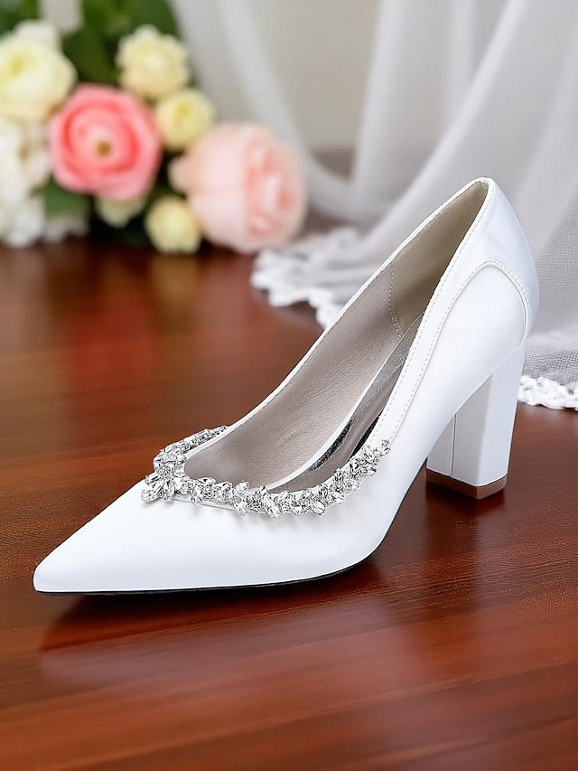 Block Heel Pumps Wedding Pink Satin Women's