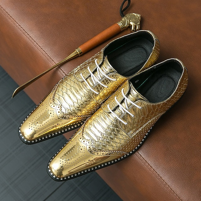 – Faux Men's Metallic Shiny Gold Oxford Shoes