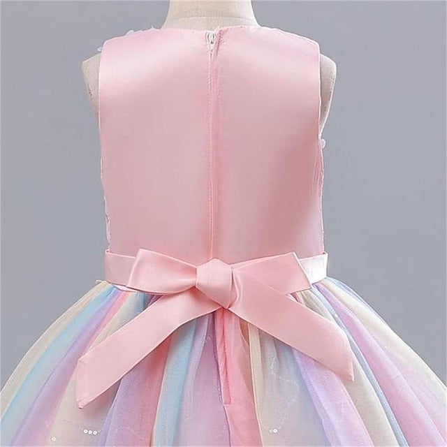 Party Girl Girls' Dress Color Kids Solid Flower