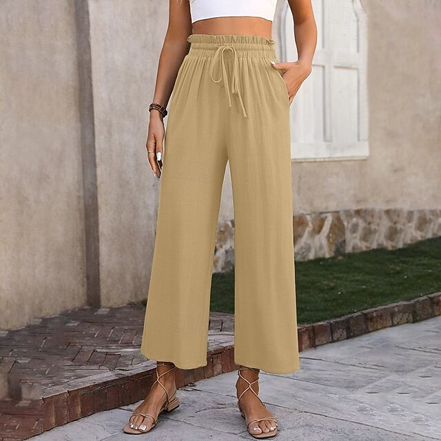 Women's Cotton Linen Pants Wide Leg Chinos Vacation