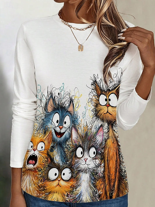 Women's T shirt Crew Neck Long Sleeve Tunic Graphic Animal