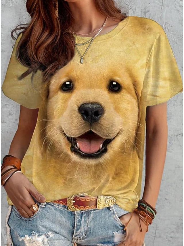 Women's T Shirt Fashion Funny Dog Print Short Sleeve