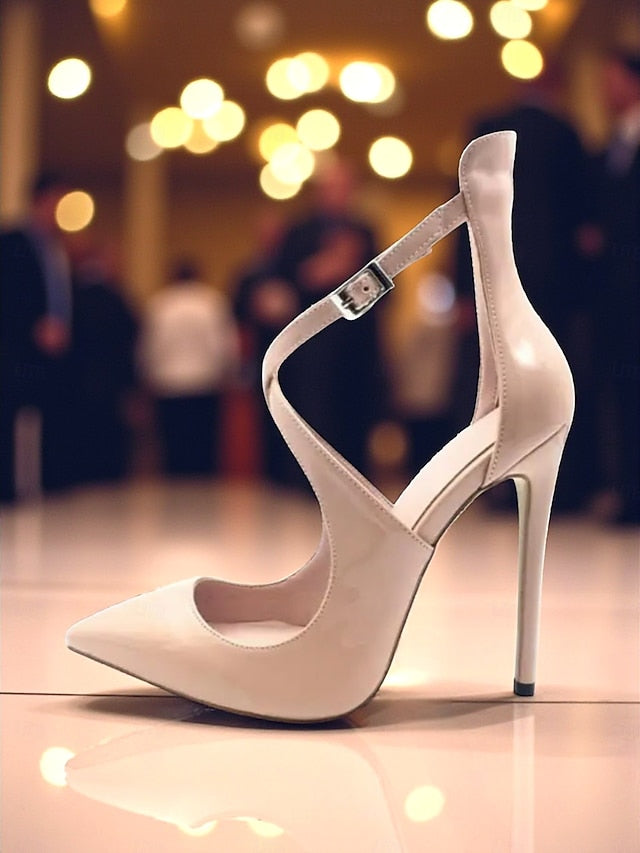 Stiletto Strappy Leather Patent Heels Purple Women's -