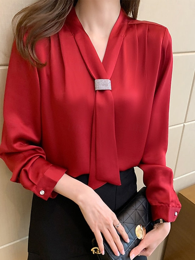 Women's Shirt Blouse Buttons Plain Elegant Stylish Long