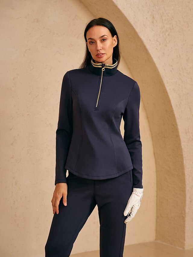 Women's Golf Polo Shirt Navy Blue Long Sleeve Top Ladies