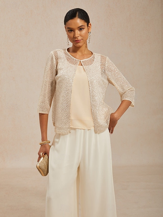 Women's Shirt Tank Top Twinset Lace Sequins Mesh Chiffon